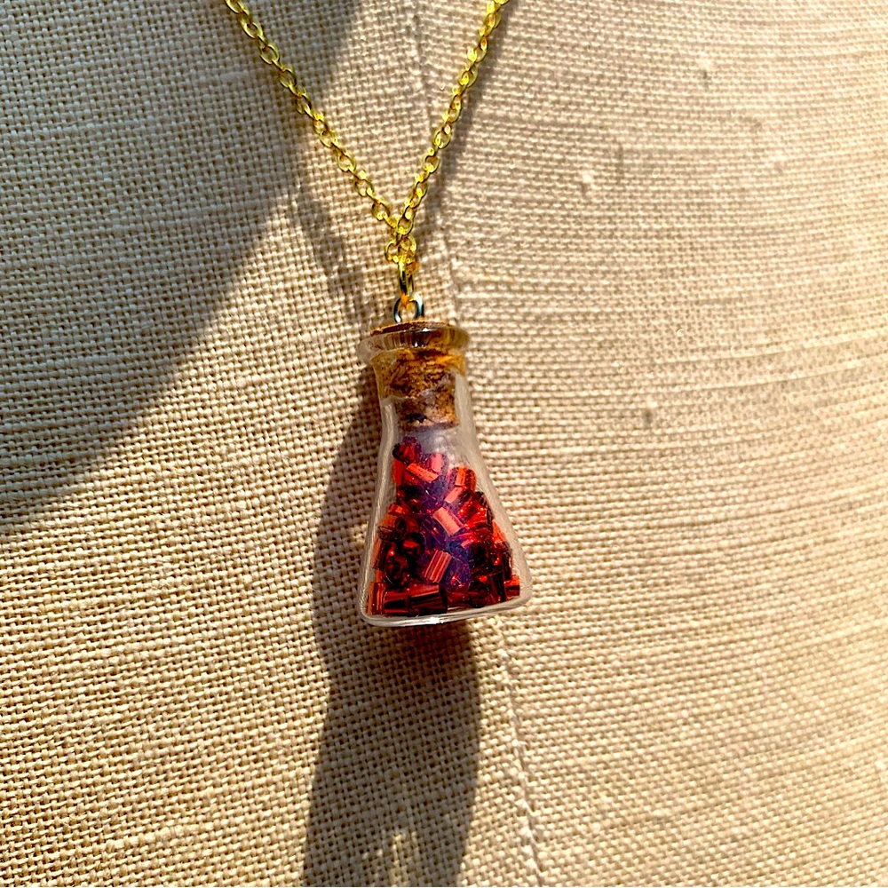 NWT Glass Bottle Metallic Confetti Necklace with Sterling Silver Plated Chain